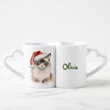 Christmas Ragdoll cat Watercolor Lovers' mug