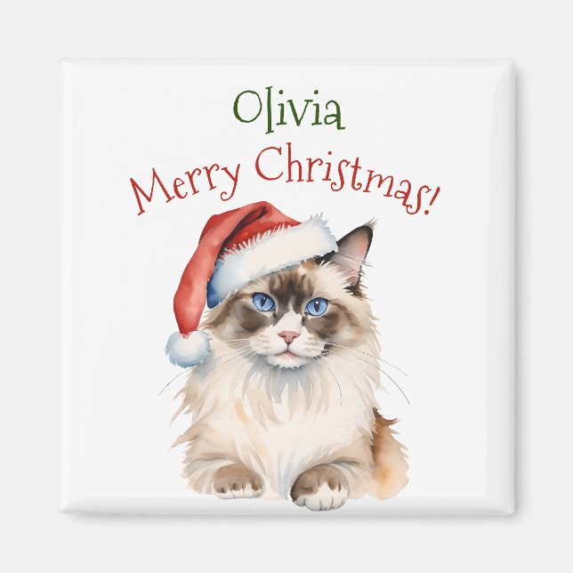 Christmas Ragdoll cat Watercolor Magnet (Front)