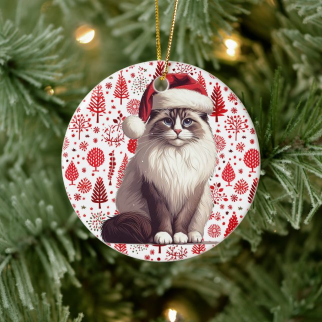 Christmas Ragdoll cat, Xmas Santa Ragdoll kitten Ceramic Tree Decoration (Tree)