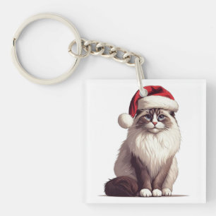 Christmas Ragdoll cat, Xmas Santa Ragdoll kitten Key Ring