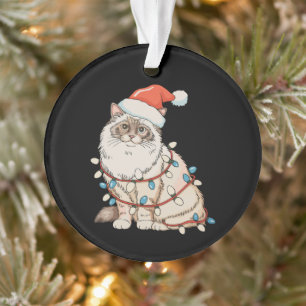 Christmas Ragdoll Cute Cat Santa Hat Xmas Lights Ornament