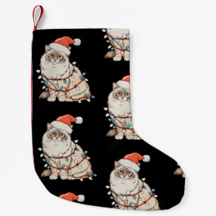 Christmas Ragdoll Cute Cat Santa Hat Xmas Lights Small Christmas Stocking