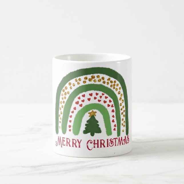 Christmas rainbow glitter red gold green coffee mug (Center)
