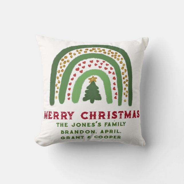 Christmas rainbow glitter red gold green cushion (Front)