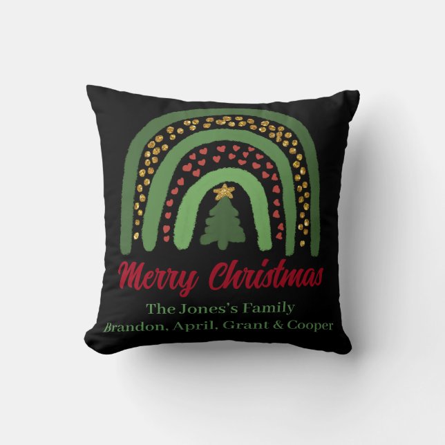 Christmas rainbow glitter red gold green cushion (Front)
