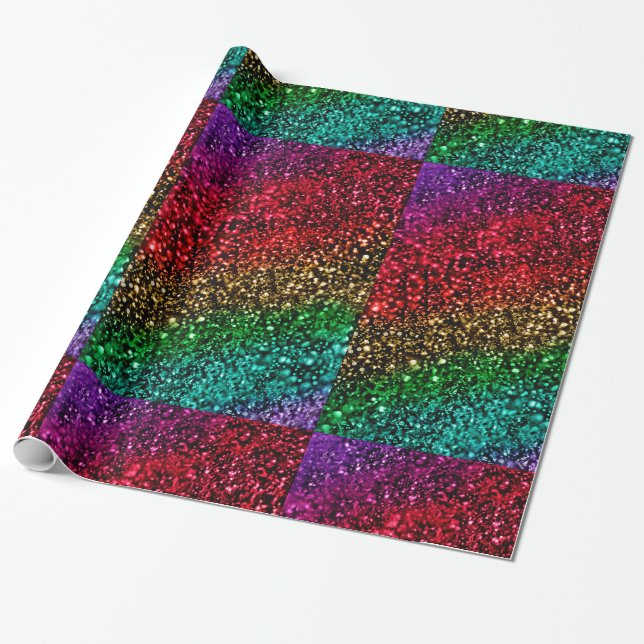 Christmas Rainbow Glitter Wrapping Paper (Unrolled)