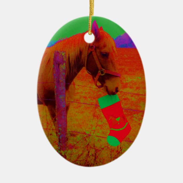 Christmas Rainbow Horse Ceramic Tree Decoration (Front)