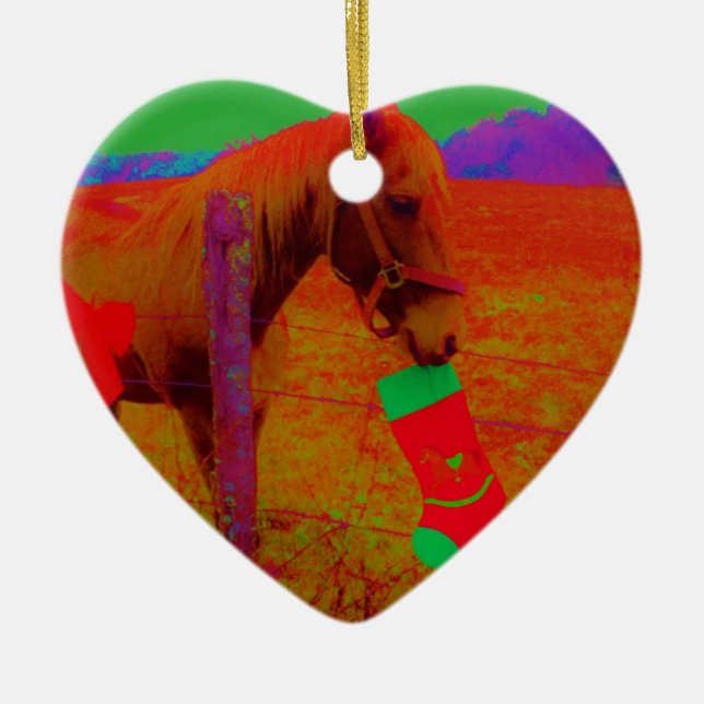 Christmas Rainbow Horse Ceramic Tree Decoration (Front)