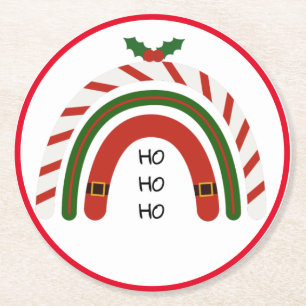 Christmas Rainbow Let it Snow Round Paper Coaster