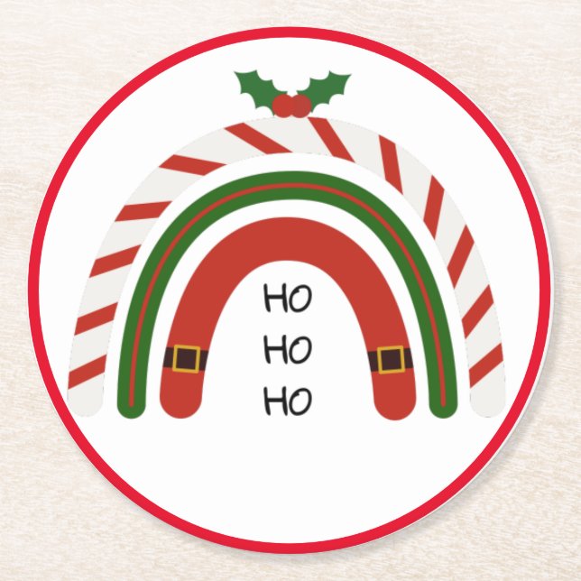 Christmas Rainbow Let it Snow    Round Paper Coaster (Front)
