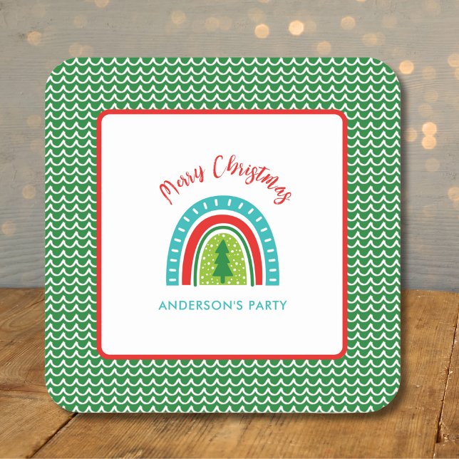 Christmas rainbow personalised square paper coaster (Creator Uploaded)