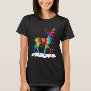 Christmas Rainbow Reindeer Hippie Animal Graphic T-Shirt