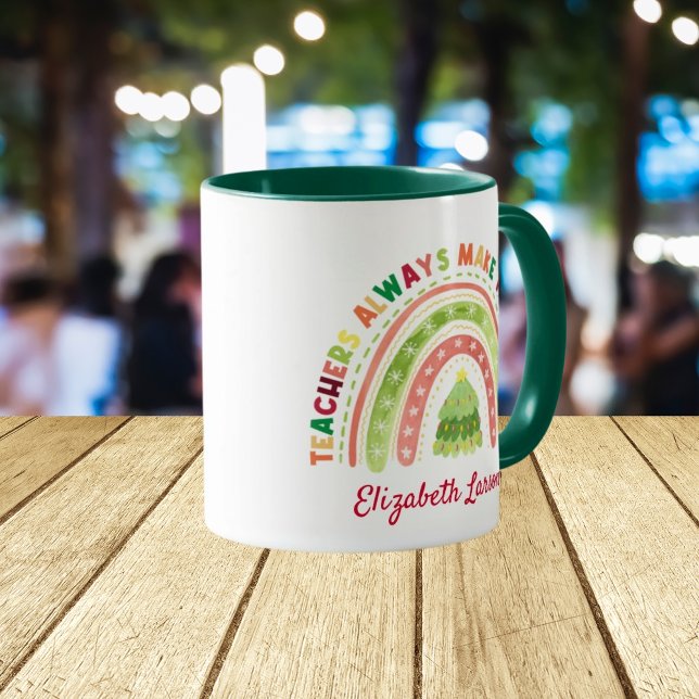 Christmas Rainbow Teachers Appreciations Green Mug (Creator Uploaded)