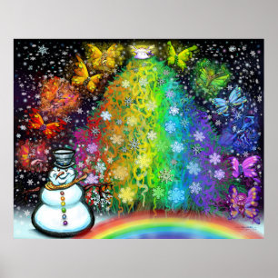 Christmas Rainbow Tree Pixies Magic Poster
