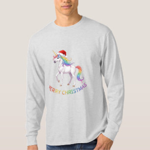 Christmas Rainbow Unicorn Santa Hat T-Shirt