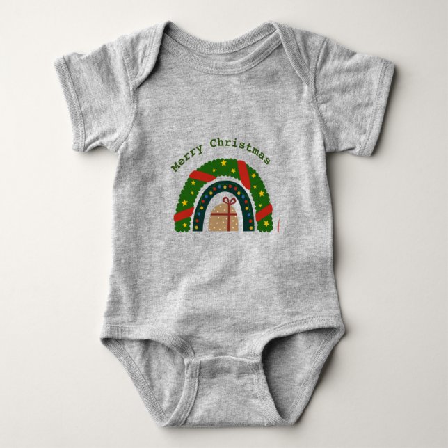 Christmas Rainbow With A Present  Baby Bodysuit (Front)