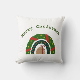 Christmas Rainbow With a Present  Cushion