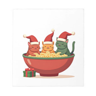 Christmas Ramen Cat Santa Anime Meow Kitty Meow Ca Notepad