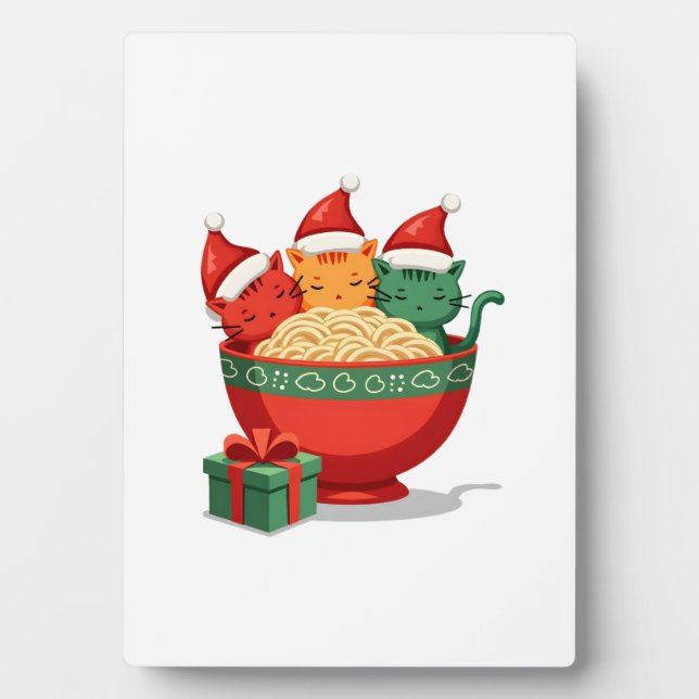Christmas Ramen Cat Santa Anime Meow Kitty Meow Ca Plaque (Front)