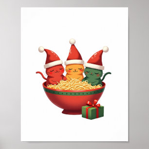 Christmas Ramen Cat Santa Anime Meow Kitty Meow Ca Poster