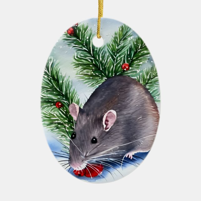 Christmas Rat Ceramic Tree Decoration (Front)