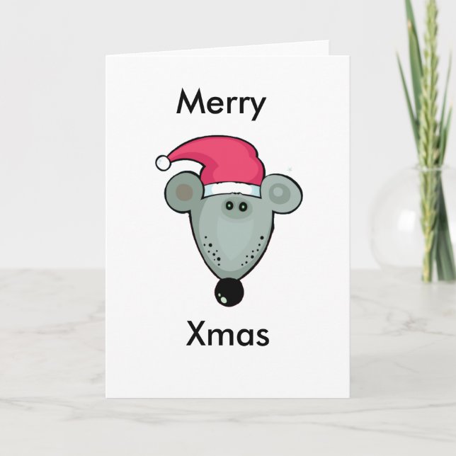 Christmas Rat in Santa Hat Holiday Card (Front)