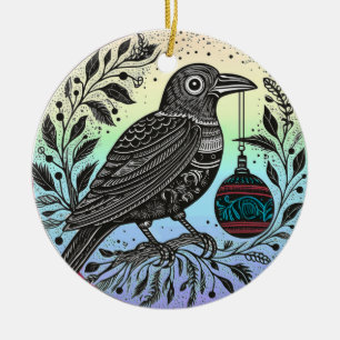 Christmas Raven Ceramic Tree Decoration