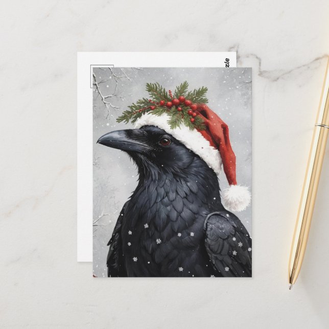 Christmas Raven Postcard (Front/Back In Situ)