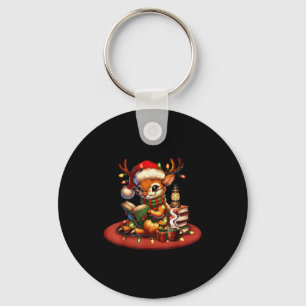 Christmas Reading Book Lovers Bookworm Coffee Rein Key Ring
