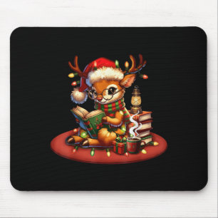 Christmas Reading Book Lovers Bookworm Coffee Rein Mouse Pad
