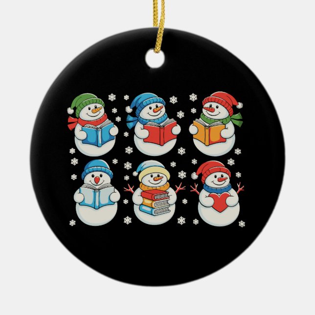 Christmas Reading Books Teacher Snowman Xmas Ceramic Tree Decoration (Front)
