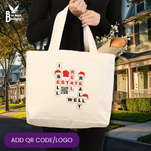 CHRISTMAS Real Estate SELL REALLY WELL QR Realtor Large Tote Bag