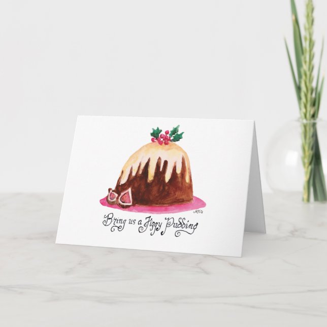 Christmas Recipe Figgy Pudding Hand-Drawn Art Card (Front)