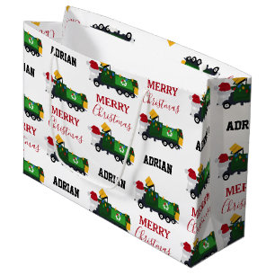 Christmas Recycling Garbage Truck Custom Name  Large Gift Bag