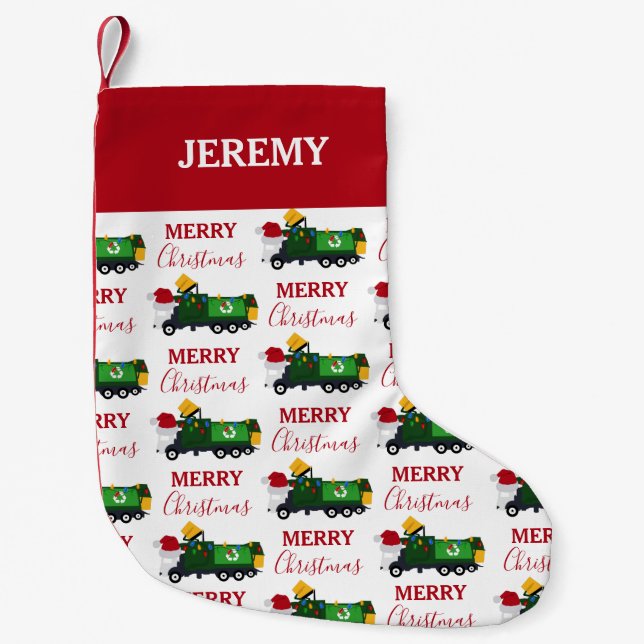 Christmas Recycling Garbage Truck Custom Small Christmas Stocking (Front)