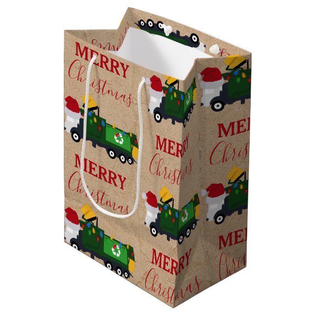 Christmas Recycling Garbage Truck  Large Gift Bag (Front Angled)
