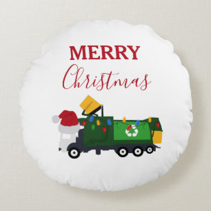Christmas Recycling Garbage Truck Round Cushion
