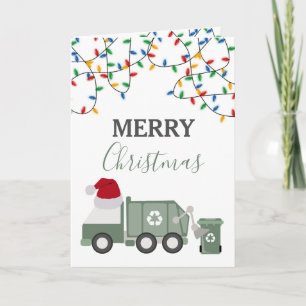 Christmas Recycling Garbage Truck Santa Hat Holiday Card