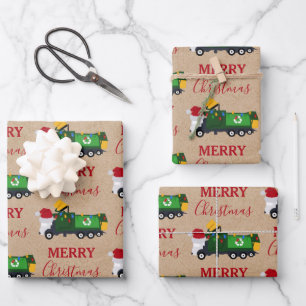 Christmas Recycling Garbage Truck  Wrapping Paper Sheet