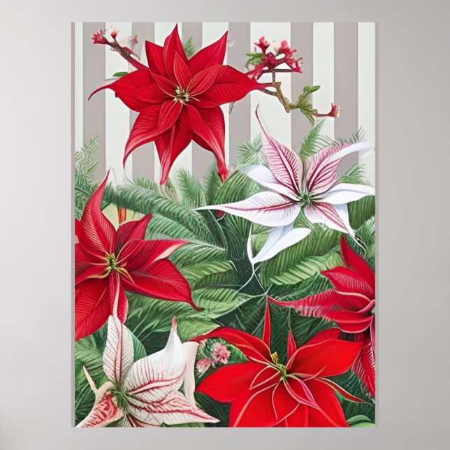 Christmas Red Amaryllis and Poinsettias  Poster (Front)