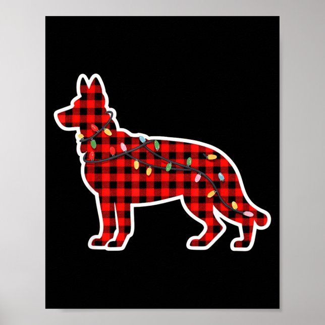 Christmas Red And Black Buffalo Plaid German Sheph Poster (Front)