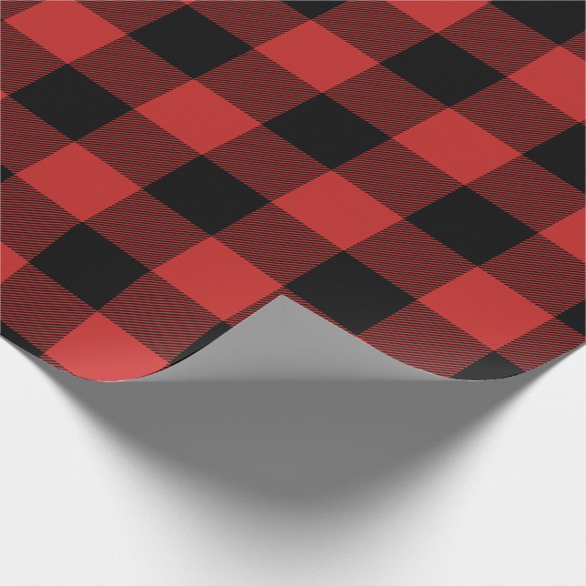 Christmas Red and Black Jumbo Buffalo Check Plaid Wrapping Paper (Corner)