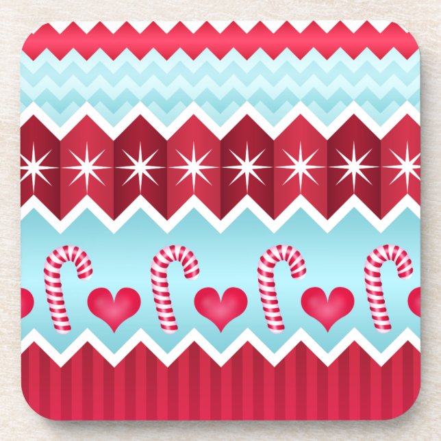 Christmas Red And Blue Chevron Stripes Pattern Coaster (Front)