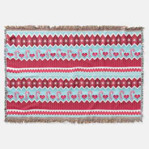 Christmas Red And Blue Chevron Stripes Pattern Throw Blanket