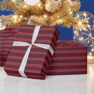 Christmas red and burgundy wavy stripes holiday wrapping paper