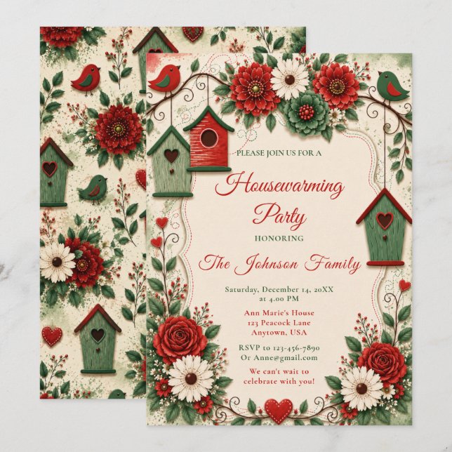 Christmas Red and Emerald Housewarming Invitation (Front/Back)