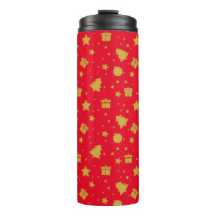 Christmas red and gold holiday pattern thermal tumbler