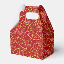 Christmas Red and Gold Illustrated Leaves Pattern