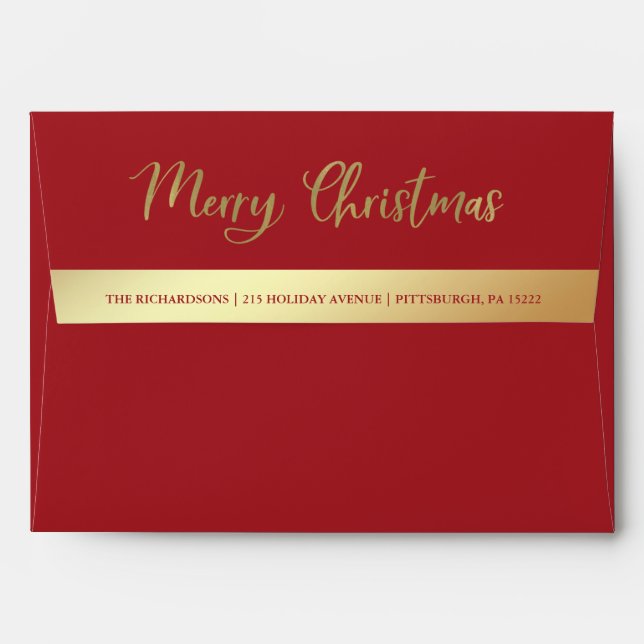 Christmas Red and Gold | Multi Photo Grid Inside Envelope (Back (Top Flap))