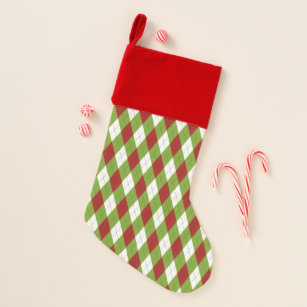 Christmas Red and Green Argyle Harlequin Pattern Christmas Stocking